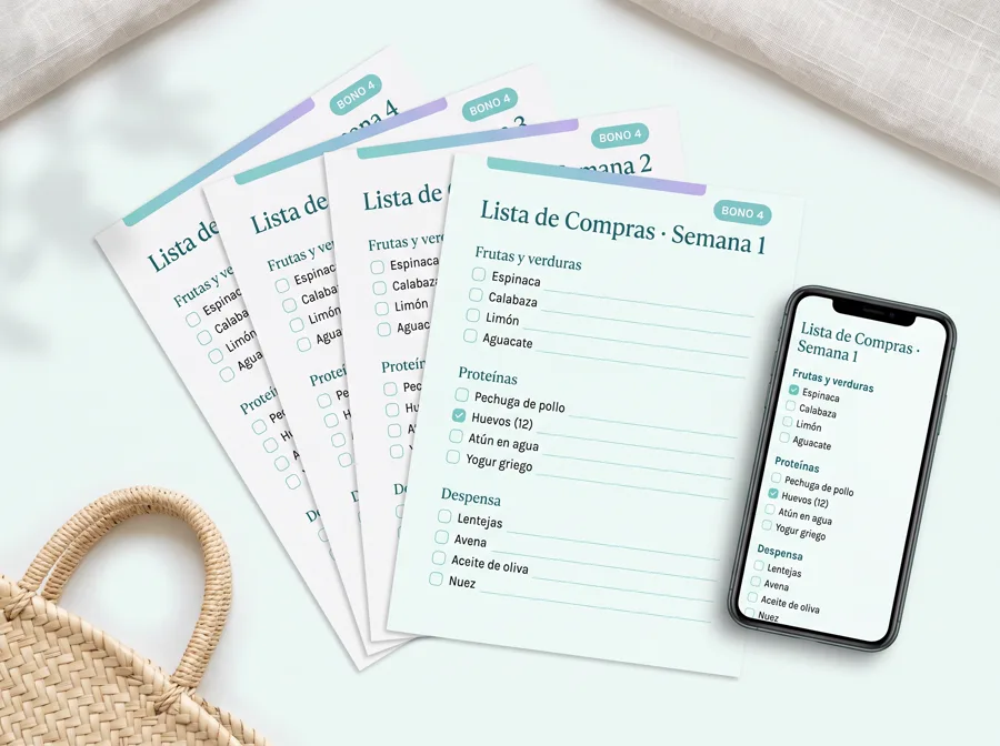 Bono 4: Lista de Compras Semanal, las 4 listas del mes impresas y en el celular